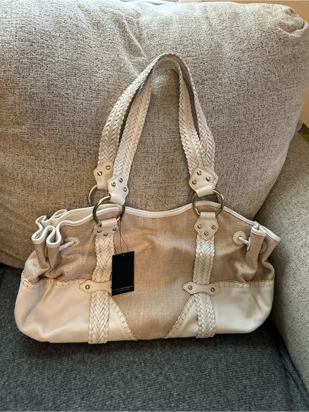 Via Spiga Y2K Vintage White & Beige Braided Strap Shoulder Bag Bratz 2000s